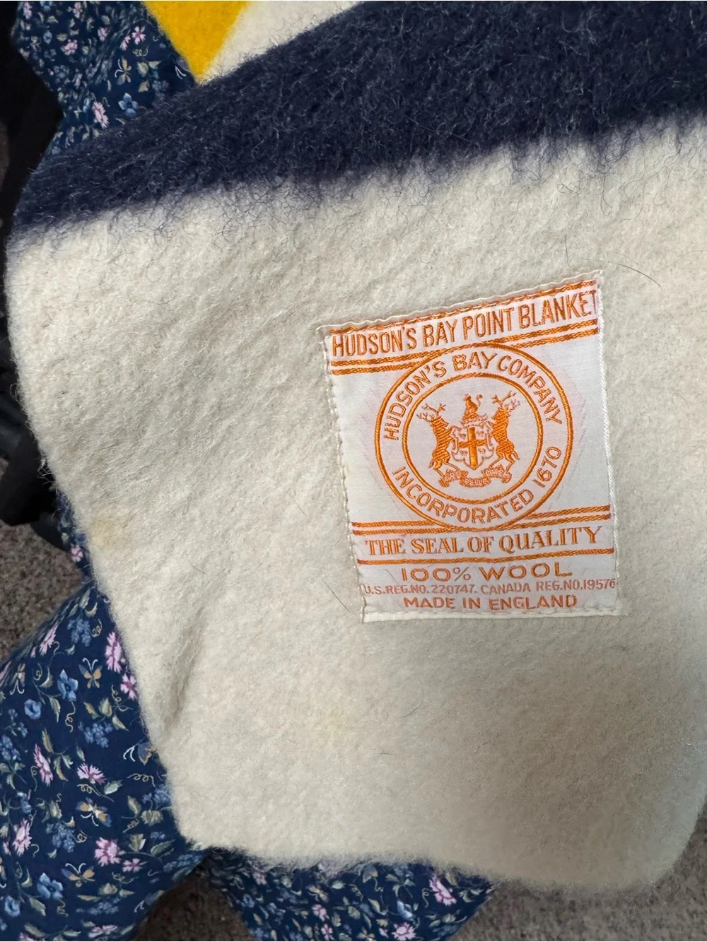Vintage Retro Hudson Bay Cream Striped Wool Blanket Red, Green,Yellow & Navy